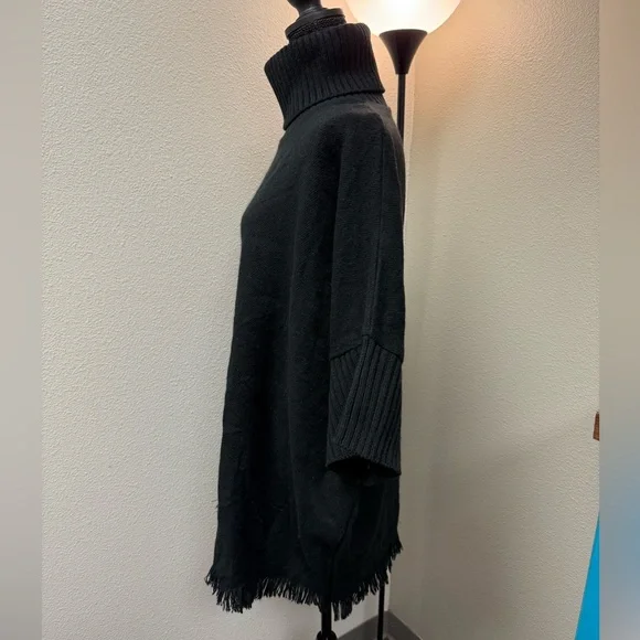 Sonoma Black Poncho Type Sweater with a cozy turtleneck and fringe detailing. - Picture 2 of 8